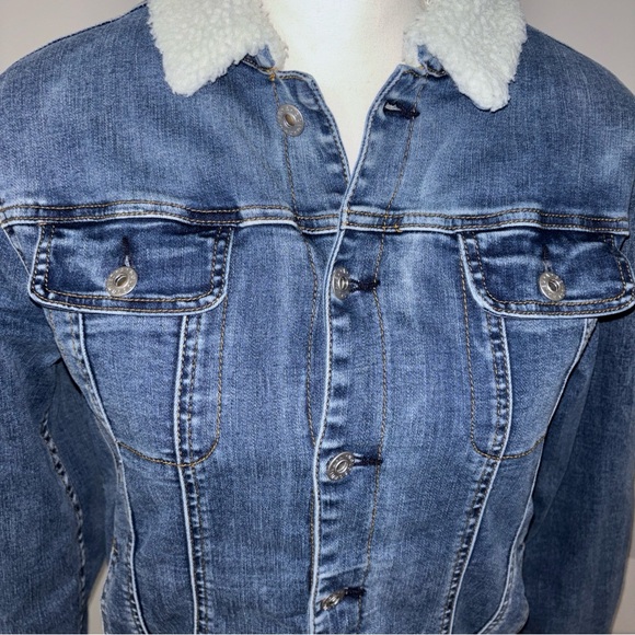 AG Adriano Goldschmied Denim Jacket Reversible Plaid Sleeves Sherpa Collar Large - Picture 4 of 16